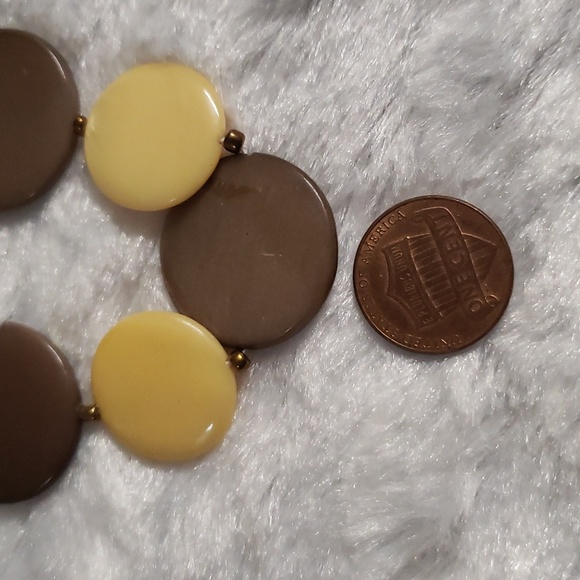 Vintage Hand Made Plastic Disc Button Necklace Brown Beige - Picture 9 of 9